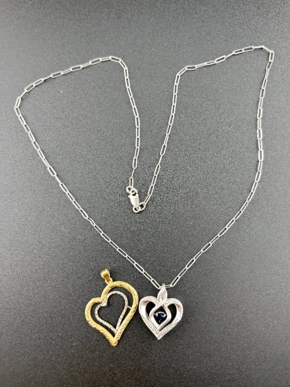Sterling Silver 18" Necklace, 2 x Heart Pendants, Serial no. 0.4 ct Tanzanite